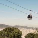 Elevated view of cityscape and cable car, Barcelona, Spain